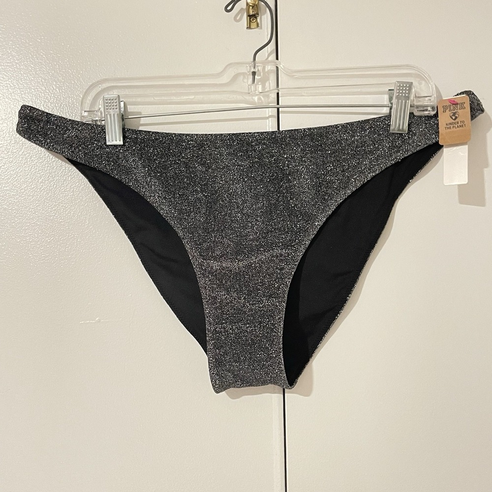 NEW Victoria's Secret Bikini Bottom XXL 2xl‎ BRAZILIAN Black Shimmer VS SWIM NWT